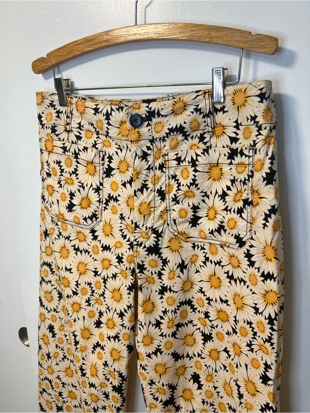 Maeve Anthropologie The Colette Daisy Print Wide Leg Cropped Pants Size 32 - Picture 4 of 9